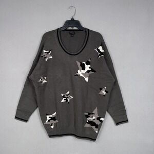 Torrid Sweater Womens 2 Gray Camo Star Print Pullover Scoop Neck Knit Plus Size